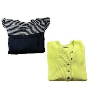 Loft Sweater LOT Pullover Henley Off Shoulder Navy Blue Yellow Size XL C130